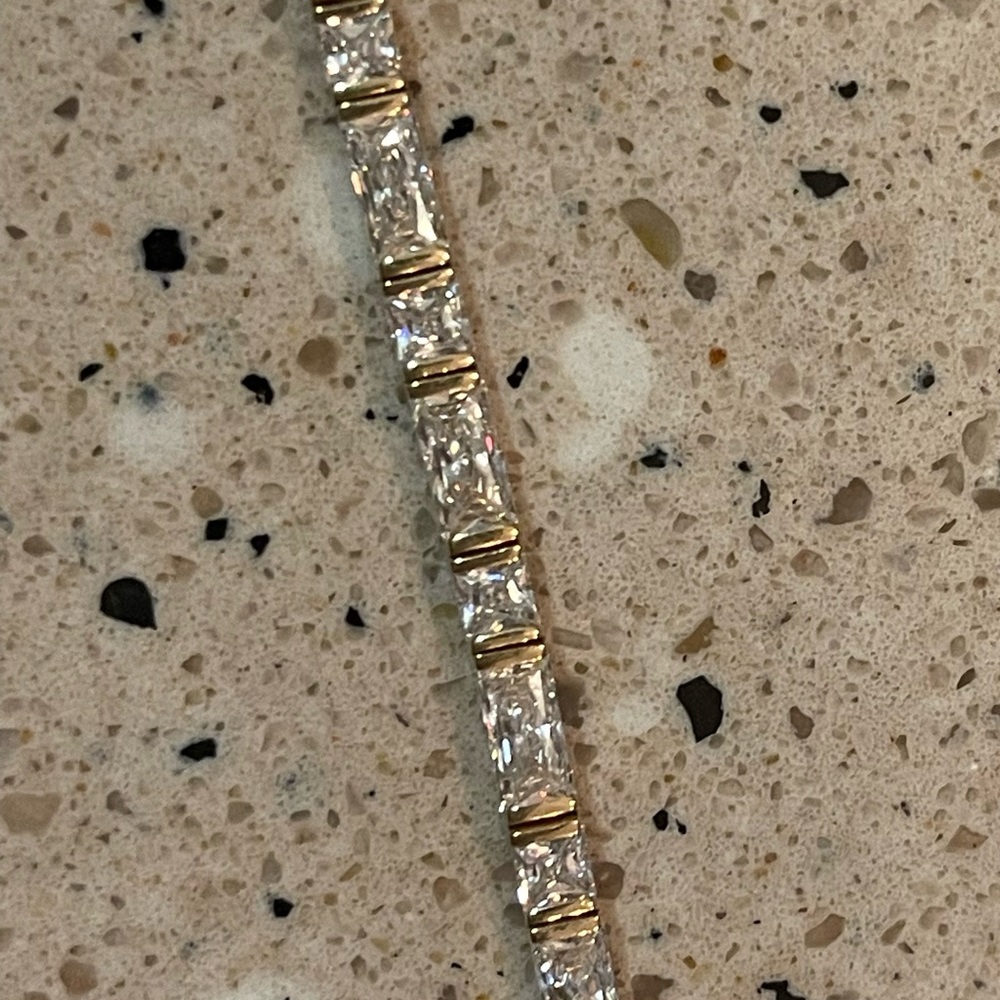 Diamonique 14k Gold Tennis Bracelet Baguettes and Emerald cut